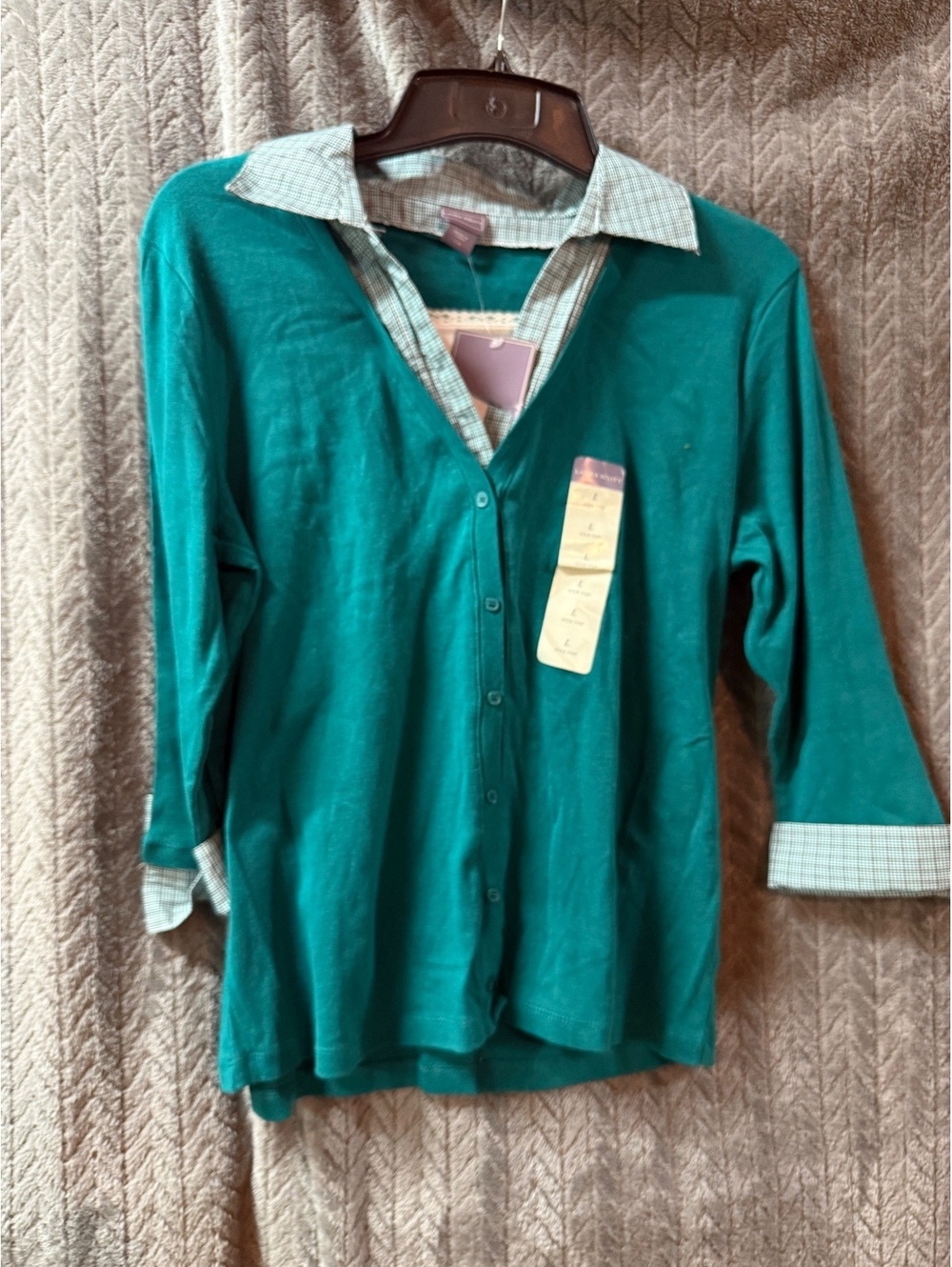 Laura Scott Green Button-Up Layered Look Shirt